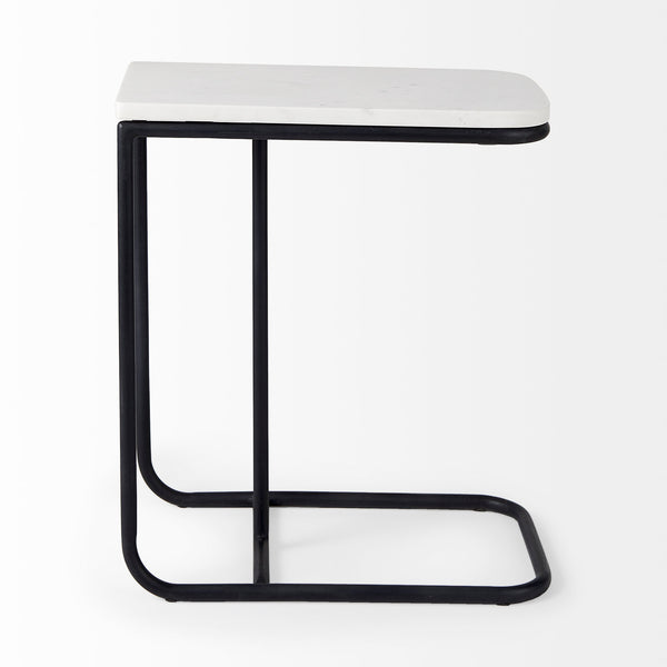 Kyra White Marble Top W/Black Iron Frame C-Shaped End and Side Table