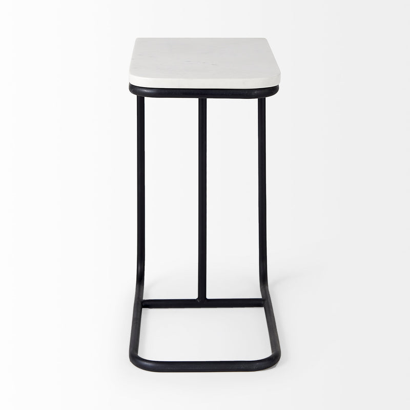 Kyra White Marble Top W/Black Iron Frame C-Shaped End and Side Table