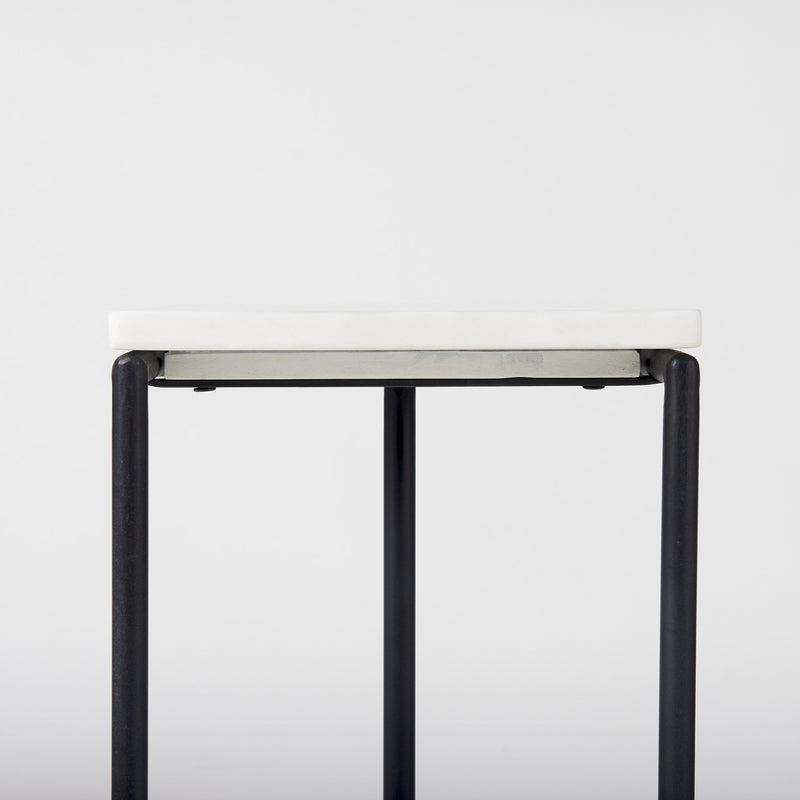 Kyra White Marble Top W/Black Iron Frame C-Shaped End and Side Table