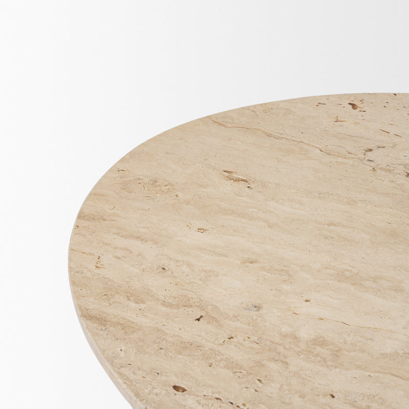 Syona Travertine and Mango Wood Leg Oval Coffee Table