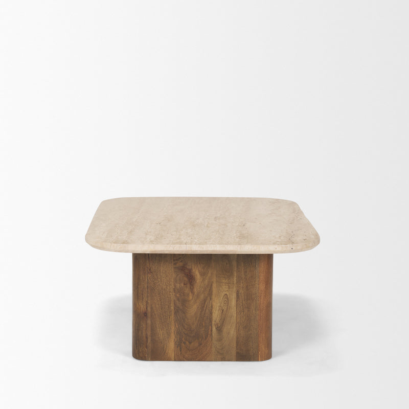 Symona Travertine and Mango Wood Rectangle Coffee Table