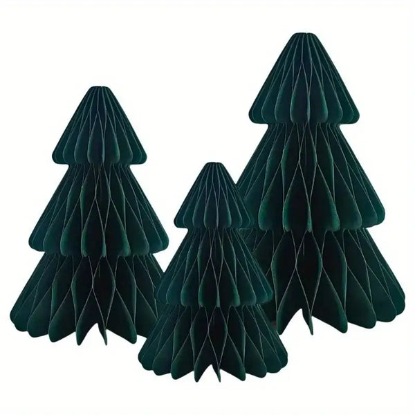 3-Piece Set Honeycomb Christmas Tree Ornaments – Elegant Paper Decorations for Holiday Parties &amp; Table Settings