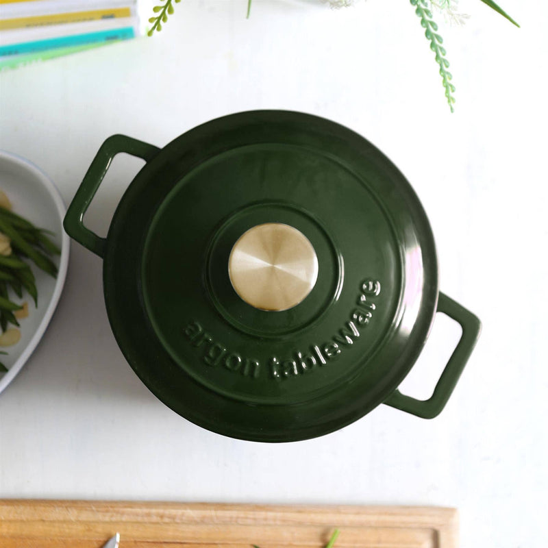 Round Cast Iron Casserole Dish - 2.8L: Green