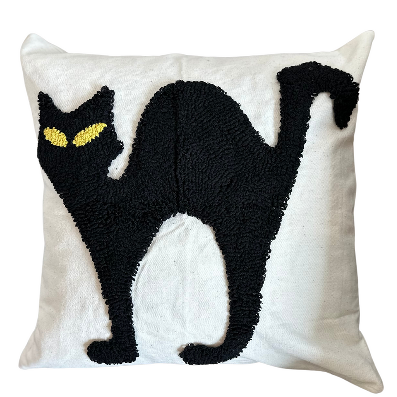 Black Cat Halloween Throw Pillow - 18"x18" Polyester and Cotton Blend