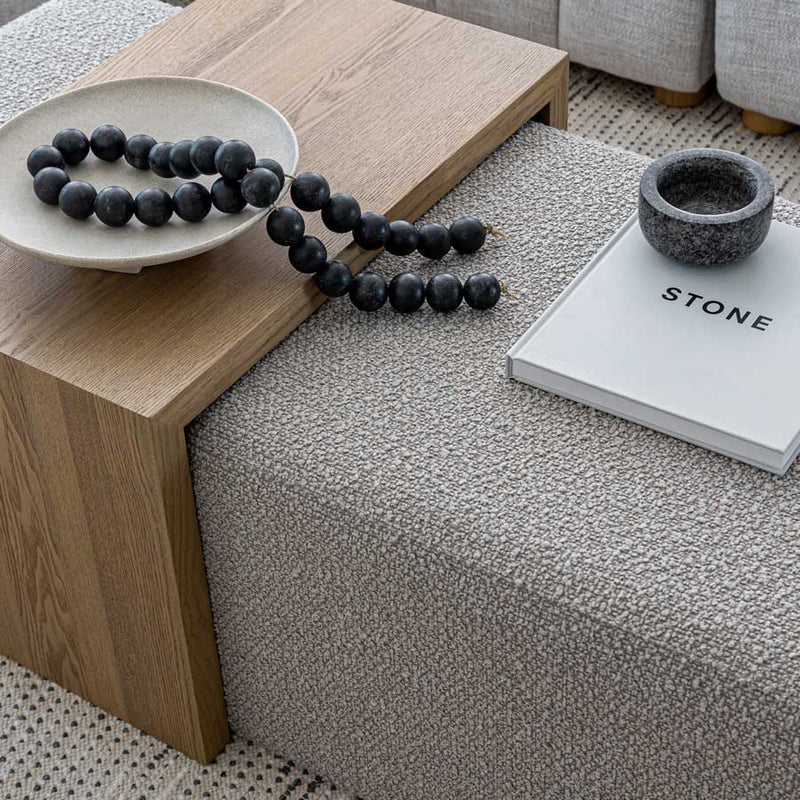 Forest Coffee Ottoman - Truffle Boucle and Blonde Oak