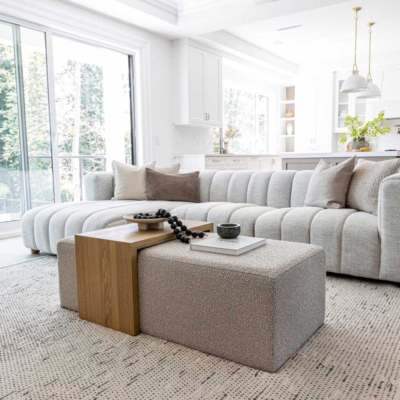 Forest Coffee Ottoman - Truffle Boucle and Blonde Oak