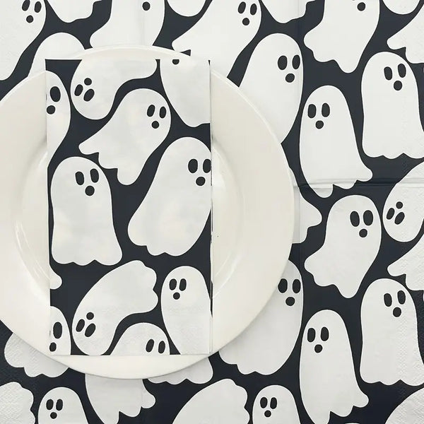 16pcs Halloween Ghost Print Napkins - 3-Ply Thick, Black & White