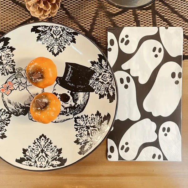 16pcs Halloween Ghost Print Napkins - 3-Ply Thick, Black & White