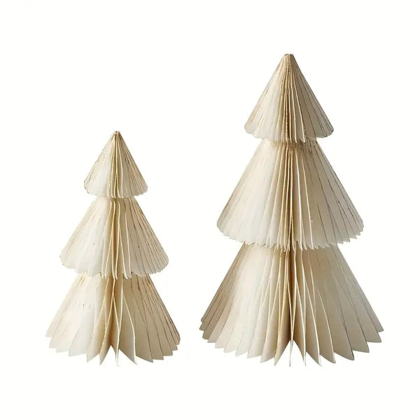 Set of 2 Paper Christmas Tree Decor – Vintage Style Honeycomb Trees (6 Inch &amp; 8 Inch)