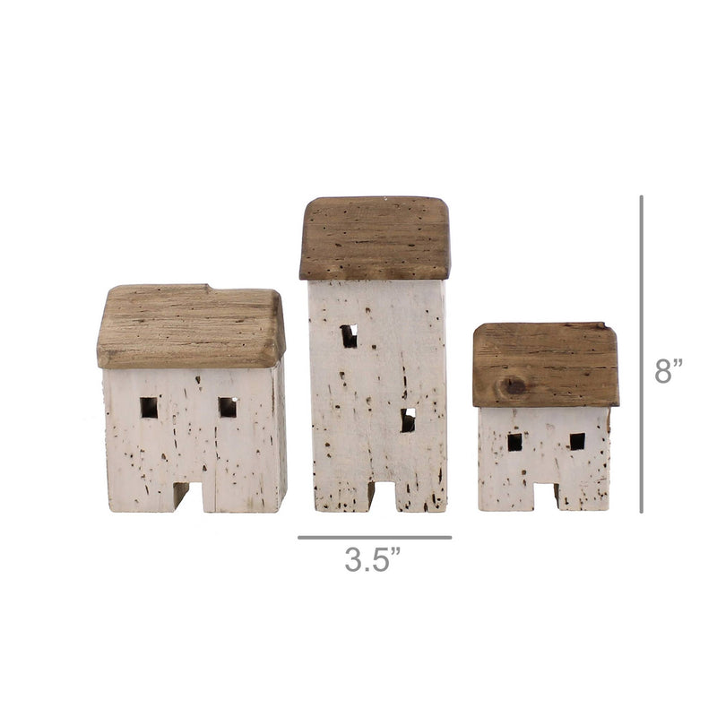 iDESIGN Wood Cottages, Set of 3 - Natural Wood
