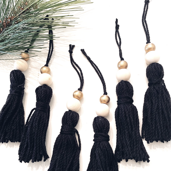 Black Tassel with Wood Bead Ornament