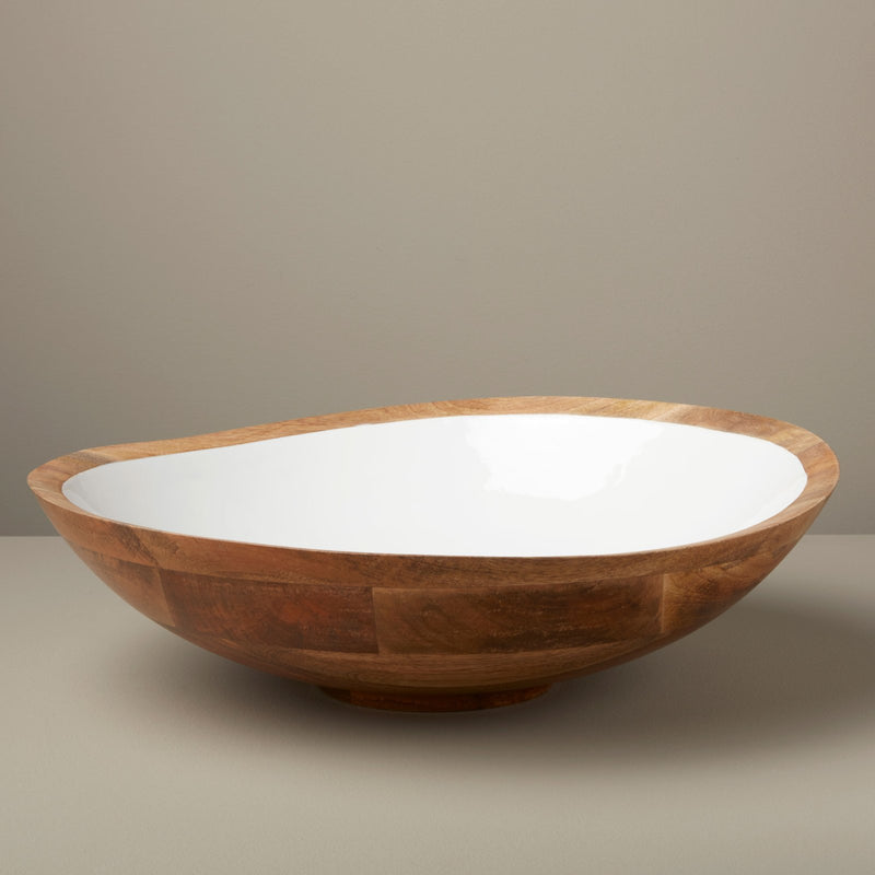 Mango Wood & White Enamel Bowl
