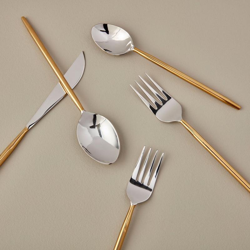 Stainless & Gold Flatware Set of 5