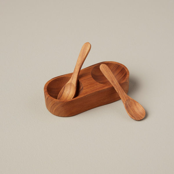 Teak Salt & Pepper Cellar with Spoons