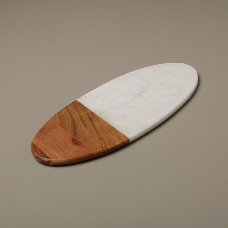 White Marble & Wood Long Oval Board
