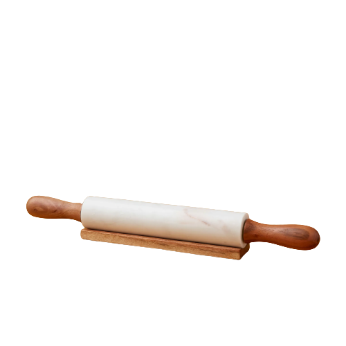 White Marble & Acacia Rolling Pin with Rest