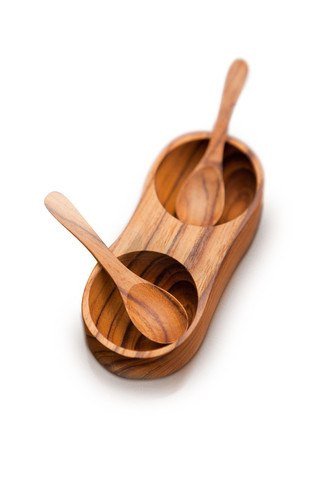 Teak Salt & Pepper Cellar with Spoons